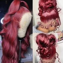 Xiayume 360 99j Burgundy Lace Front Wig Human Hair 250% Density Hidden Straps Body Wave Wigs With Drawstring 360 Full Lace Wig For Women Pre Plucked With Baby Hair Wet And Wavy Human Hair Wig 30 Inch - S99J - 查看 8