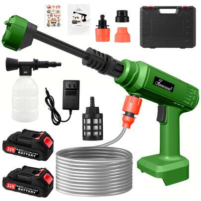 Cordless Pressure Washer, 600PSI Portable Power Washer, 6-In-1 Nozzle And Foam Cannon, 21V Battery Powered Cordless Pressure Washer Gun For Car, Patio, Home Handheld Pressure Washer
