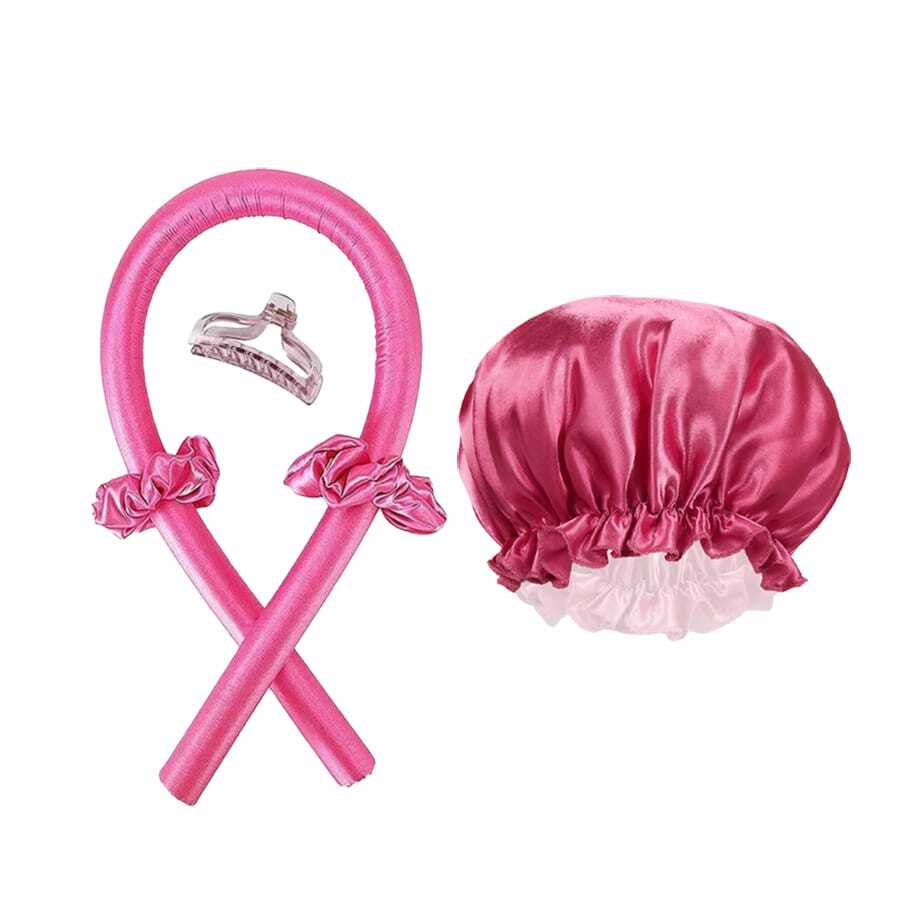 1 Set Solid Color Faux Silk Sleep Cap With Lace Trim, Satin Hair Wrap, And Curling Iron Hair Ties & Clips - Multicolor - View 1
