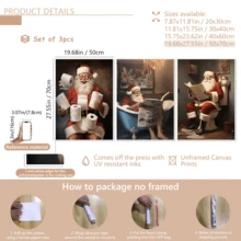 3 قطع / مجموعة لوحات فنية حديثة للجدران، طباعات فنية لديكور الحمام بموضوع سانتا كلوز الساخر، لوحات فنية رجعية - فن عيد الميلاد، ديكور عيد الميلاد، مؤطرة أو غير مؤطرة، ديكور الغرفة، ديكور المنزل، ديكور شقة الطالب الجامعي، هدايا لديكور الجدران في الفندق، المنزل، هدية مثالية لتدشين المنزل الجديد، غرفة المعيشة، غرفة النوم، الحمام والمكتب