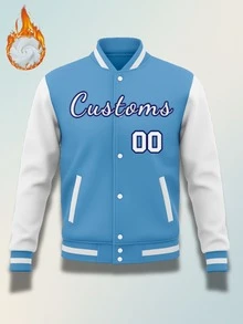 Personalized Varsity Jacket Custom Men Women Casual Baseball Letterman Bomber Jackets Printed Letters Number Suitable For Winter - Blue - View 2
