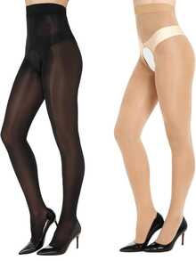2双装女士性感开裆高密度亮面超薄高弹力连裤袜，适合日常穿着，舒适透气