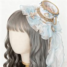 Tea Party Headpiece, Lolita Hair Accessories For Girls, Teacup Hat, Palace Rococo Style Spanish Flat Hat. Soft Girl Tea Party Headpiece. - 淺藍色 - 查看 3