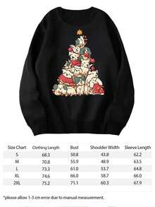 Sudadera con cuello redondo y estampado de perro y árbol de Navidad para mujer, adorable, navideña, con estampado de animales festivos, manga larga, suave y cálida, para invierno - Negro - Ver 5