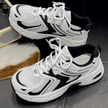 2025 Black And White Dad Shoes Dominate The Streets! The Mesh Is Breathable + The Deconstructed Lines Are Crazy About It, Hiding The Flesh And Showing The Legs, Suitable For Jeans, Every Step Is A Highlight Of The Outfit, And The Fashion Buff Is Stacked Up To Be So Beautiful! - 黑色 - 查看 4