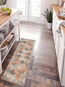 1pc 5mm Thick Bohemian Printed Pattern Kitchen Rug, Living Room Rug, Bedroom Rug - 100% Polyester Material, Stain Resistant, Non-Slip Bottom, Machine Washable - Suitable For Indoor And Outdoor Areas, Kitchen, Home Decor, Room Decor, Bedroom, Laundry Room - All Season