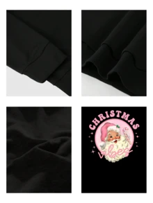 Sudadera acogedora con cuello redondo y estampado navideño de Papá Noel para mujer, estilo retro festivo, de manga larga, informal, para fiestas de invierno - Negro - Ver 4