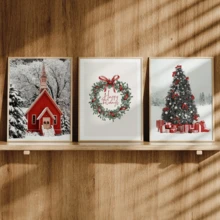 3 قطع / مجموعة من لوحات الجدار الفنية القديمة، مجموعة لوحات كانفاس لعالم الشتاء الساحر - منزل أحمر مبهج وشجرة عيد الميلاد، ديكور لوحة شجرة عيد الميلاد، ديكورات عيد الميلاد، ديكور موضوع عطلة مثالي، ديكور جداري أزياء حديثة، مؤطر أو غير مؤطر، ديكور الغرفة، ديكور المنزل، ديكور شقة الطالب الجامعي، هدايا لديكور الجدران في الفندق، المنزل، هدية استقبال المنزل المثالية، غرفة المعيشة، غرفة النوم، الحمام والمكتب