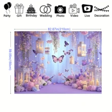 1 Pc, 2D Flat, Gorgeous Style Butterfly Party Backdrop, Polyester Material, Purple Background, Rectangular Photography Background, Bohemian Style, With Purple Butterflies And Flowers, Suitable For Birthday And Wedding Decoration, Living Room Bedroom Decoration, Office Decoration, Multi-Season Use, Gift Giving, Photo Booth Props, Multiple Size Options