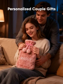 1pc Custom Engraved Name Hot Water Bags, Personalized Name Hot Water Bag, Personalized Hot Water Bottle Bag With Name, Winter Hot Water Bottle With Plush Cover, Hot Water Bag, Hot Water Bottle, Birthday Gift, Wedding Gift, Mother's Day Gift, Best Friend Gift, Gift For Mom, Gift For Girlfriend, Gift For Wife