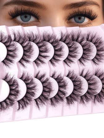 Pestañas postizas 8D esponjosas, pestañas falsas de visón sintético ligeras, pestañas de ojo de gato, paquete de 7 pares, color negro