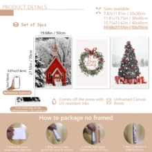 3 قطع / مجموعة من لوحات الجدار الفنية القديمة، مجموعة لوحات كانفاس لعالم الشتاء الساحر - منزل أحمر مبهج وشجرة عيد الميلاد، ديكور لوحة شجرة عيد الميلاد، ديكورات عيد الميلاد، ديكور موضوع عطلة مثالي، ديكور جداري أزياء حديثة، مؤطر أو غير مؤطر، ديكور الغرفة، ديكور المنزل، ديكور شقة الطالب الجامعي، هدايا لديكور الجدران في الفندق، المنزل، هدية استقبال المنزل المثالية، غرفة المعيشة، غرفة النوم، الحمام والمكتب