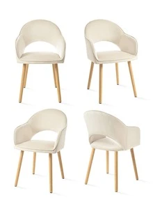 Modern Crescent-Back Upholstered Dining Chairs With Armrests And Solid Wood Legs For Dining Room, Living Room, Study - Set Of 2 / Set Of 4 / Set Of 6 - Cream - Apricot - View 13