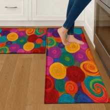 1pc Colorful Thick Yarn Swirl Pattern Printed Rug, Faux Wool Mat - Highly Absorbent, Easy To Clean, Suitable For Home Decor, Farmhouse, Entryway, Indoor, Room, Kitchen, Dining Room, Small Office/Home Office, Sink, Laundry Room, Doormat, Kitchen Mat, Non-Slip Mat - Multicolor - View 2