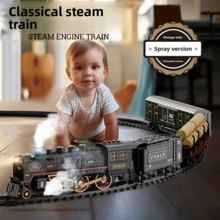 A Large-Sized Retro Steam Train Model Set With Locomotive, Coal Car, Carriage, And Wooden Car, Including Curved And Straight Track, With Realistic Lighting And Sound - The Perfect Gift For Christmas, Halloween, And Thanksgiving Children's Day (Buyers Should Bring 4 AA Batteries) - Black - View 5