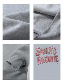 Sudadera de cuello redondo con estampado gráfico favorito de Santa para mujer, suéter acogedor y elegante para la temporada navideña, tela suave y ajuste relajado. ¡Regalo de Navidad perfecto! - Gris - Ver 4
