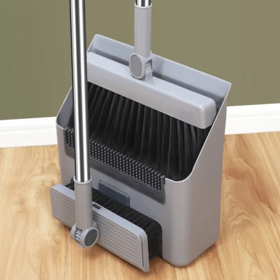 LIPETY 3-In-1 Non-Stick Hair Broom And Dustpan, Scraping Artifact, Household Dead Corner Killer Soft Rubber Broom, 180-Degree Rotation, Lazy Essential, White, Foldable And Storage