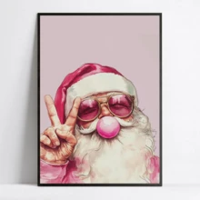 1 pièce Impression sur canevas chic de Père Noël rose - Décoration murale de Noël rétro bubblegum, sans cadre. Affiche d'art mural, idéal pour la décoration de la salle de bain, de la chambre, du salon, de la maison, de la cuisine et du bureau. Cadeau parfait pour le Nouvel An, Noël, une nouvelle maison - Sans cadre