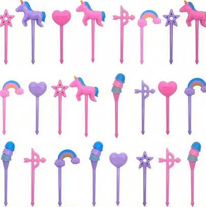 24 piezas de palillos decorativos de unicornio de colores aleatorios, adecuados para decorar loncheras, decoradores de comida de plástico reutilizables y lindos, set de palillos para lonchera como regalo de Navidad y útiles escolares