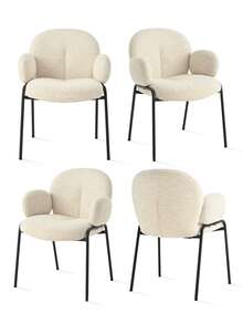 Goeurvant Modern Cloud-Style Wool-Linen Upholstered Dining Chairs With Rounded Arms And Wide-Back Support For Dining Room, Living Room, Office - Set Of 2 / Set Of 4 / Set Of 6 - Beige/Textured Fabric - 米色 - 查看 14