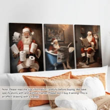 3 قطع / مجموعة لوحات فنية حديثة للجدران، طباعات فنية لديكور الحمام بموضوع سانتا كلوز الساخر، لوحات فنية رجعية - فن عيد الميلاد، ديكور عيد الميلاد، مؤطرة أو غير مؤطرة، ديكور الغرفة، ديكور المنزل، ديكور شقة الطالب الجامعي، هدايا لديكور الجدران في الفندق، المنزل، هدية مثالية لتدشين المنزل الجديد، غرفة المعيشة، غرفة النوم، الحمام والمكتب