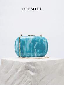 Geantă de seară acrilică texturată 3D, geantă de mână cu design sculptat la modă nouă, cu curea de lanț, geantă de umăr/crossbody pentru femei, geantă tip cutie cu model de marmură și chihlimbar - Albastru - Vizualizare 10