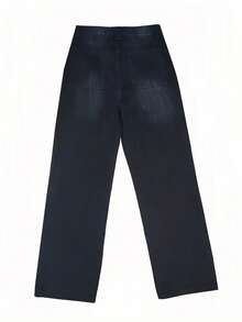 女式黑色宽松直筒休闲牛仔裤 - 黑色 - 查看 2