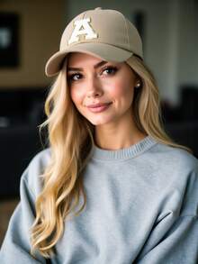 1顶男女通用刺绣26字母棒球帽，可调节休闲透气防晒帽，适合春夏季室内外佩戴 - 卡其色 - 查看 3