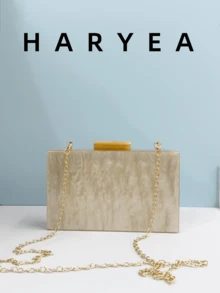 优雅女士亚克力星空单肩链条包、派对礼服手拿包、欧美风格迷你化妆包、新娘小手提包 - 杏色 - 查看 1