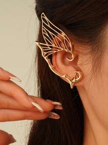 2pcs Fairy Wing Ear Cuff Earrings, Exquisite Design With Silver Thread Lace, Suitable For Overseas Bohemian And Fantasy Fashion Enthusiasts. - Multicolor - View 1