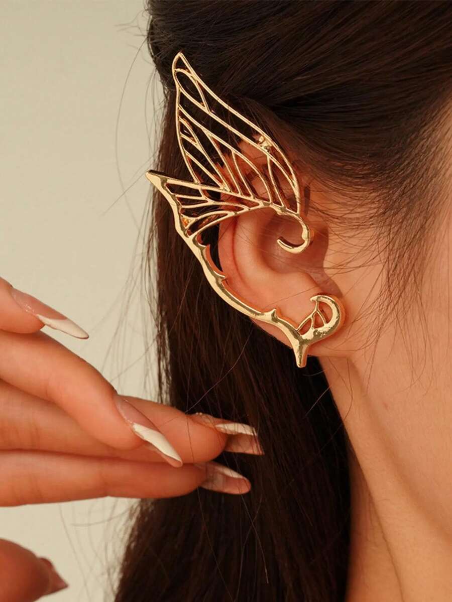 2pcs Fairy Wing Ear Cuff Earrings, Exquisite Design With Silver Thread Lace, Suitable For Overseas Bohemian And Fantasy Fashion Enthusiasts. - Multicolor - View 1