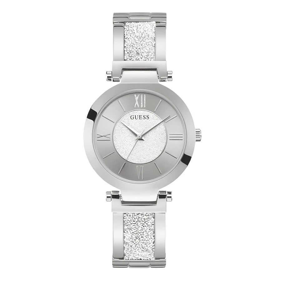 Guess 女士石英不锈钢三针腕表 Aurora 系列不锈钢表壳/防刮玻璃镜面 W1288L1 - 銀色 - 查看 1
