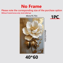 1 pièce Peinture à l'huile florale blanche élégante avec des feuilles d'or, décoration murale abstraite moderne, œuvres d'art murales, affiches, pouvant être accrochées, convient pour la décoration de la chambre, des couloirs, des cafés, des bibliothèques, de la chambre à coucher, de la salle de bain, du salon, du bureau - Matériau de canevas (cadre en option), plat 2D