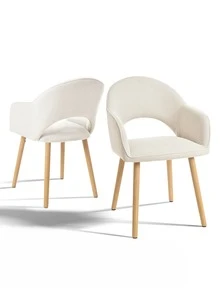 Goeurvant Modern Crescent-Back Upholstered Dining Chairs With Armrests And Solid Wood Legs For Dining Room, Living Room, Study - Set Of 2 / Set Of 4 / Set Of 6 -Cream/Corduroy - 白色 - 查看 14