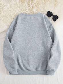 Sudadera de cuello redondo con estampado gráfico para mujer "Cree en la magia de la Navidad", estilo festivo, top informal y acogedor, atuendo de invierno, diseño de patrón único. - Gris - Ver 3