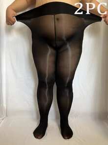 大码透明连裤袜，E-Girl，舒适 - 黑色 - 查看 13