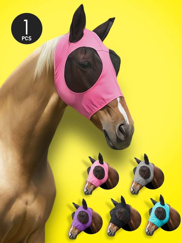 1 pieza Máscara con diseño de cabeza de caballo anti-mosquitos, máscara facial de caballo transpirable con varios estampados, suministros para equitación para proteger los ojos y los oídos