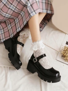 Womens Classic Chunky Mary Jane Platform Shoes Round Toe Patent Leather Buckle Strap Comfort Casual Cosplay Party Wedding Christmas Shoes For Women - 黑色 - 查看 5
