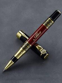 Customized Text Logo Metal Pearl Pen Set With Refill And Gift Box, High-End Business Pen, Groomsman Gift, Metal Hollow Carved Business Neutral Pen, Student Calligraphy Pen, Adult Business Office Wood Grain Signature Pen, Perfect Gift For Teachers, Parents, Friends, Groomsmen - Multicolor - View 2