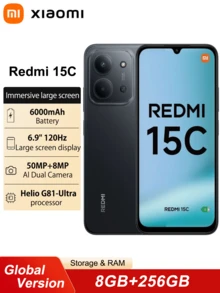 Xiaomi Redmi 15C 8+256G Smartfon w wersji globalnej 6,9-calowy wyświetlacz Dot Drop, ogromna bateria 6000 mAh, obsługuje szybkie ładowanie 33 W, procesor Helio G81-Ultra, wyraźny podwójny aparat 50 MP AI