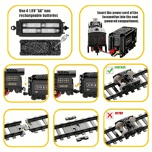 A Large-Sized Retro Steam Train Model Set With Locomotive, Coal Car, Carriage, And Wooden Car, Including Curved And Straight Track, With Realistic Lighting And Sound - The Perfect Gift For Christmas, Halloween, And Thanksgiving Children's Day (Buyers Should Bring 4 AA Batteries) - Black - View 3