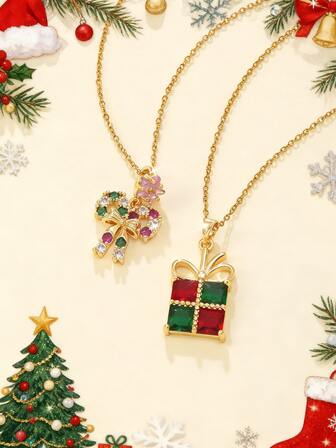 1pc Fashionable & Cute Stainless Steel Pendant Necklace With Christmas Elements, Suitable For Women's Daily Wear Or Holiday Party