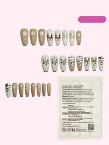 24pcs Christmas Style Winter Reindeer & Pine Tree Removable Press-On False Nails - Brown - View 3