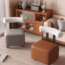 Retro Wooden Swivel Stool With Wheels, Compact Shoe Changing Stool For Living Room, Home Use - Multicolor - View 5