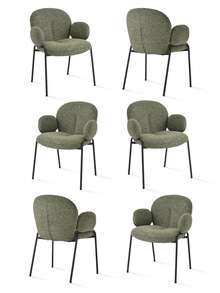Goeurvant Modern Cloud-Style Wool-Linen Upholstered Dining Chairs With Rounded Arms And Wide-Back Support For Dining Room, Living Room, Office - Set Of 2 / Set Of 4 / Set Of 6 - Green/Textured Fabric - 綠色 - 查看 12