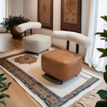 Retro Wooden Swivel Stool With Wheels, Compact Shoe Changing Stool For Living Room, Home Use - Multicolor - View 2