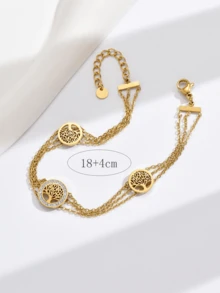 A European And American Style Tree Of Life White Enamel Rhinestone Three Layer Wear Light Luxury Fashion Women's Stainless Steel Bracelet Suitable For Daily Wear - Yellow Gold - View 5