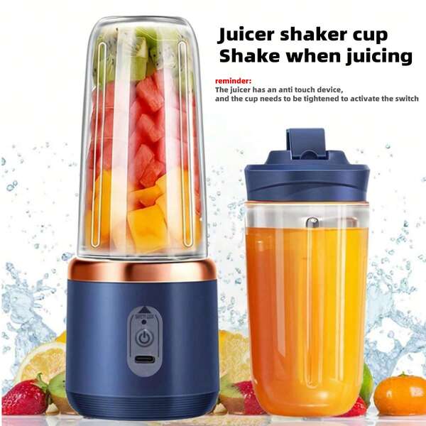 1 Licuadora eléctrica inalámbrica portátil de 400ml, Vaso licuador, Shakesphere, Cargador USB-C Mini Licuadora (Con 6 hojas y doble vaso), Vaso licuador multifuncional, Apto para verduras, frutas y batidos, Usado en cocinas del hogar, actividades al aire libre y picnics