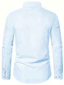 Men's Solid Color Regular Fit Long Sleeve Front Button Casual Formal Dress Shirt - Baby Blue - View 3