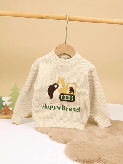 1pc Toddler/Little Boys Pullover Sweater With Excavator Pattern, 2025 New Design, Suitable For Autumn/Winter